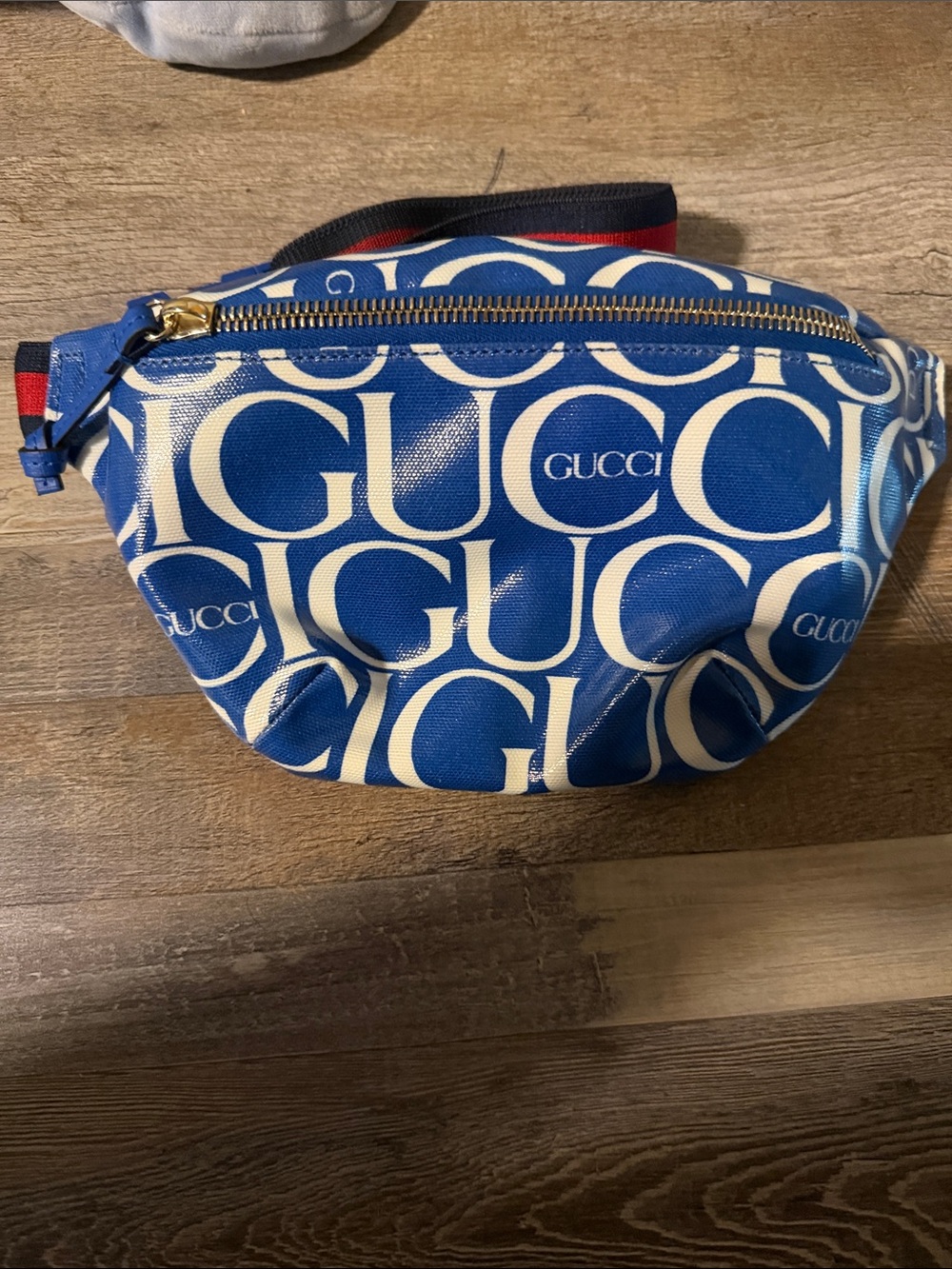 Gucci Blue and White Logo Canvas Crossbody Belt Bag